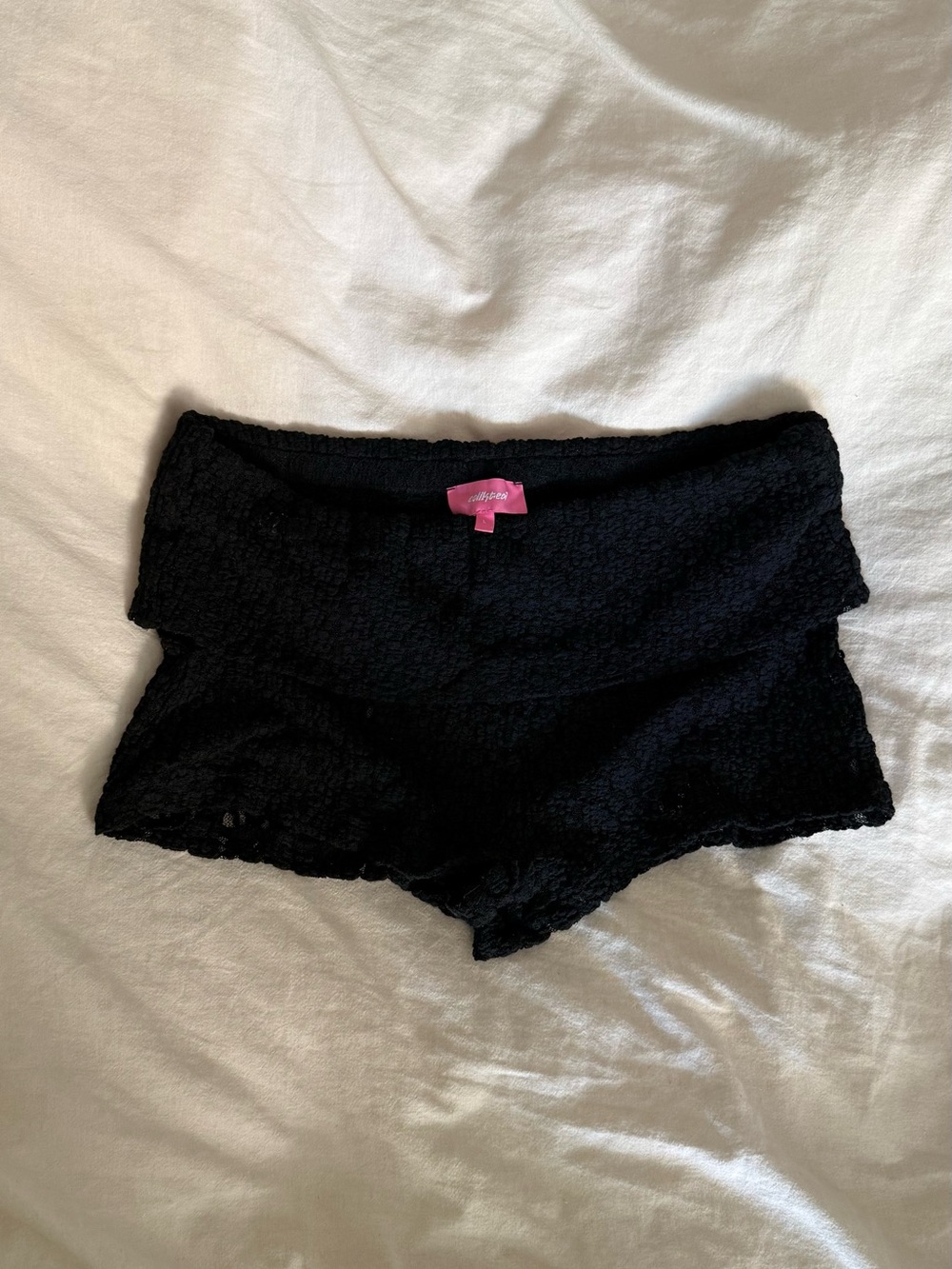 Edikted Black Lace Fold-Over Micro Shorts